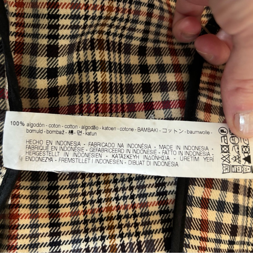 ZARA trench coat jacket plaid checkered hood S small Burberry style - Picture 9 of 11